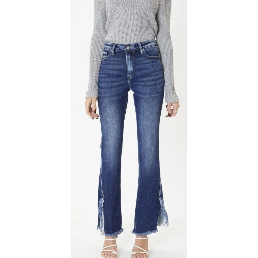 KanCan Jeans Womens High Rise Frayed‎ Boho Bootcut Denim Size 13/30 NWT